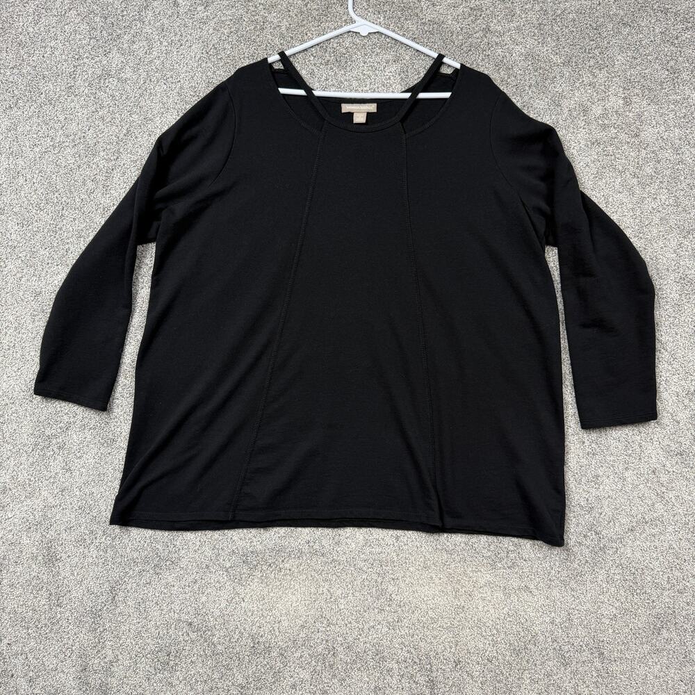 Woman Within Tunic Top Womens 1X Plus 22/24 Black Dark Long Sleeve Layering